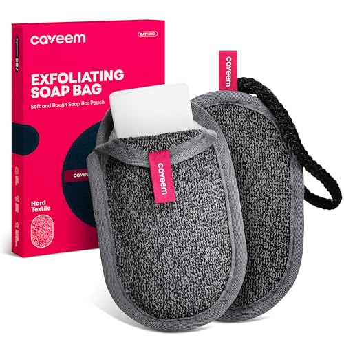 CAVEEM Soap Bag Rough Exfoliation Soap Pouch for Bar Soap Soap Mesh Pocket Bar Holder Washing and Drying Bags Soap Sack Sponge Bag for Shower Bath 2 Pack